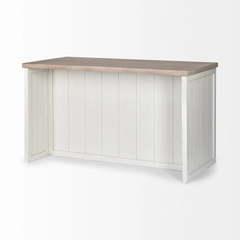 White and Brown Two-Tone Solid Wood Kitchen Island with 3 Drawers and Shelves
