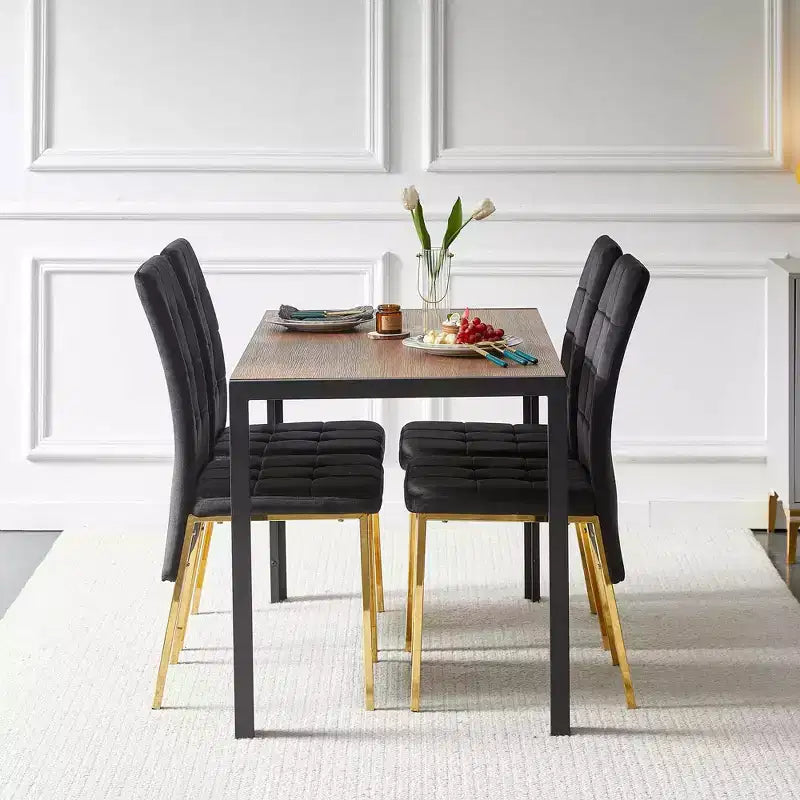 47IN Minimalism Kitchen Table with Wood Grain Veneer, Dining Table with Metal Frame, Dining Room Table for Living Room, Kitchen, Walnut