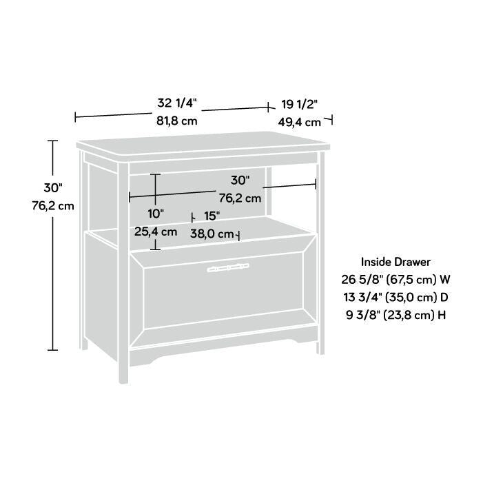 Lateral File Cabinet with Open Shelf and Herringbone Top