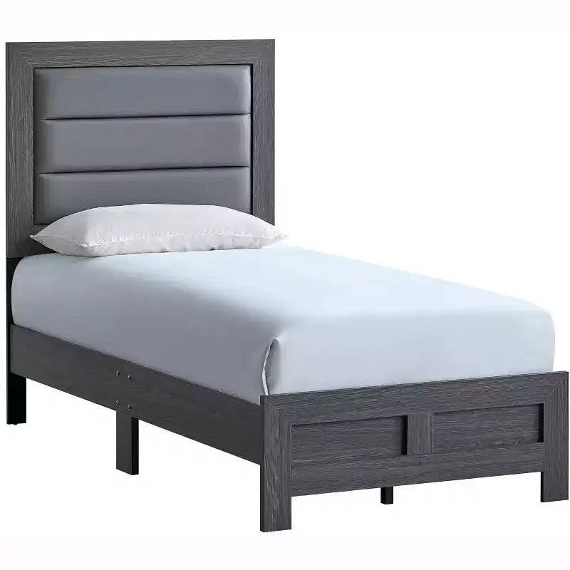 Passion Furniture Plano Gray Wood Frame Twin Panel Bed
