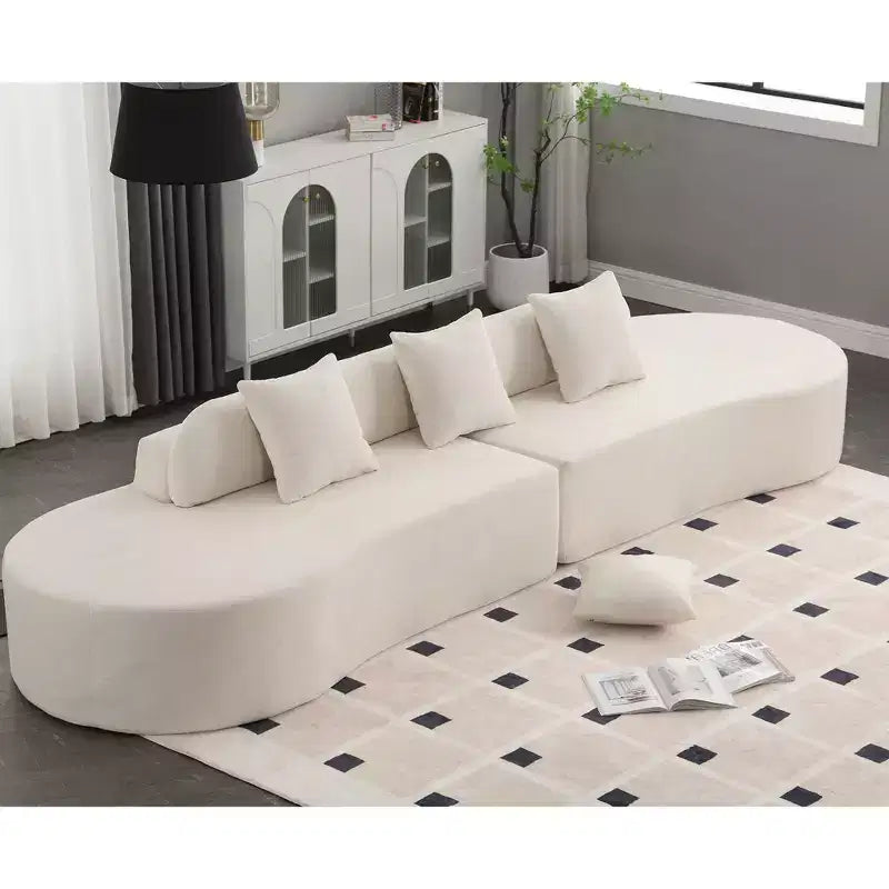 130.5 Modern 4-Seater Terrycloth Upholstered Curved Sofa with 3 Pillows
