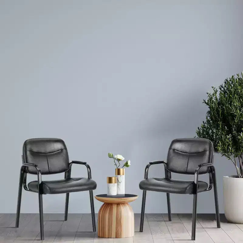 JIONJOY Office Guest Chair Faux Leather Executive with Padded Arm Rest Set of 4| Black