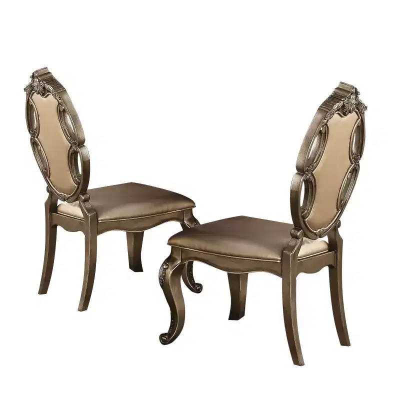 HomeRoots Set of Two Tufted Oak Upholstered Faux Leather And Solid Wood Dining Side Chairs