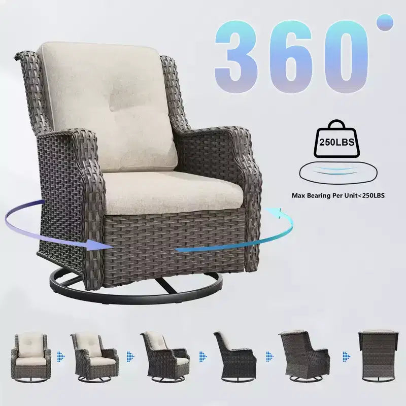 Bestier Patio Wicker Glider Swivel Chairs with Padded Cushion, Outdoor PE Rattan Rocking Chair with Ergonomic High Back for Garden, Porch, Backyard