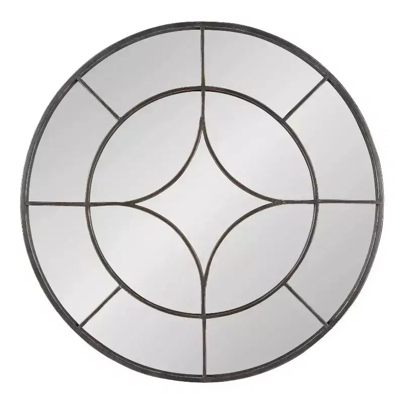 Kate & Laurel All Things Decor 30 Angelis Modern Round Wall Mirror Framed Circle Mirror with Metal Overlay