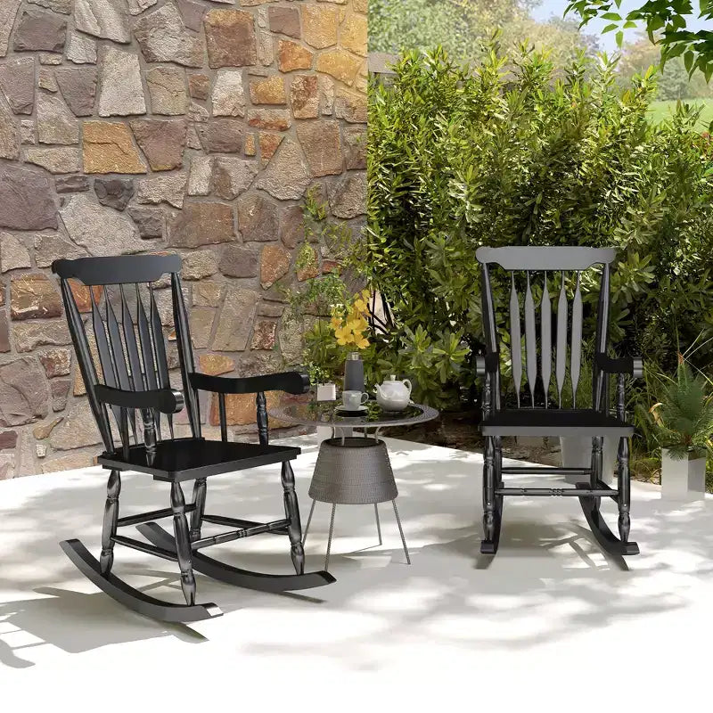 Porch Rocker Chairs Set of 2, 350 lbs. Wooden Outdoor Rocking Chairs with High Back for Garden, Patio, Balcony