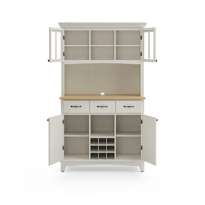Off-White Server with Hutch & Wood Top