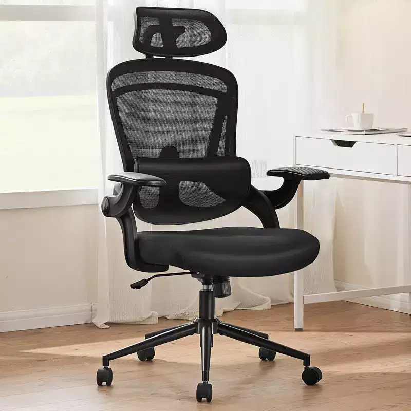 Office Chair with Adjustable Lumbar Support & Headrest, Comfy Mesh Computer Chair with Soft Flip Up Arms, Adjustable Height Gaming Chair