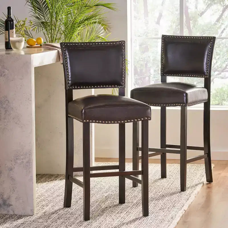 Christopher Knight Home Mayfield Contemporary Faux Leather Upholstered Barstools with Nailhead Trim (Set of 2)
