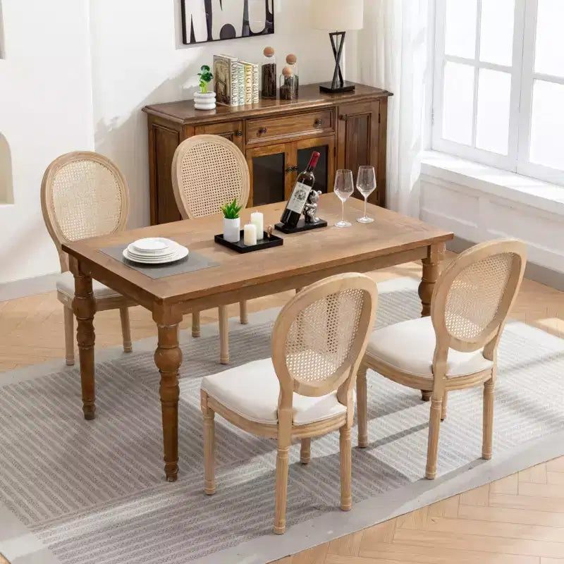 TUYOHW Sleek King Louis Chairs with Rattan Back,Set of 2,Soft Linen Dining Chairs with Rubberwood Legs,French Style Side Chairs,Home Decor