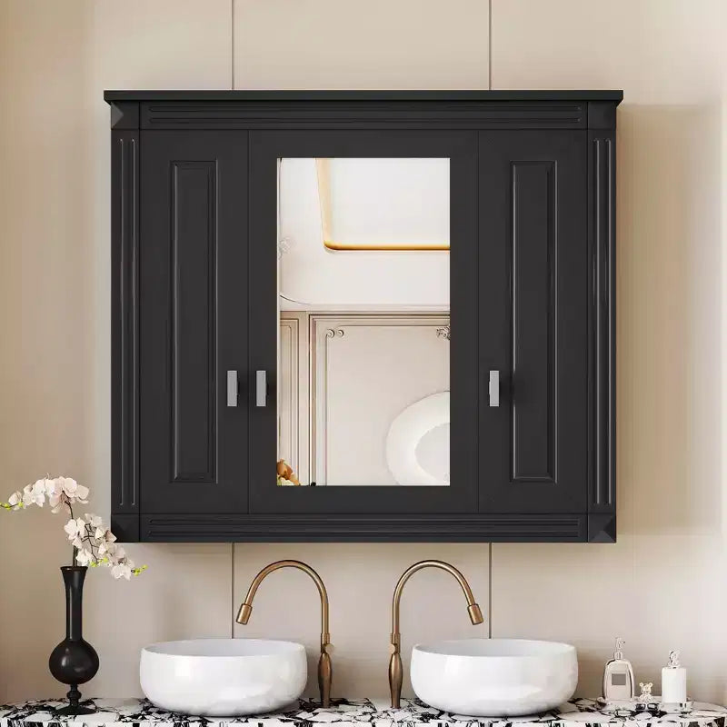 MAYEERTY 35 Wall Mounted Bathroom Medicine Cabinet, Modern Bathroom Wall Cabinet with Mirror Open Shelves for Bathroom Gray