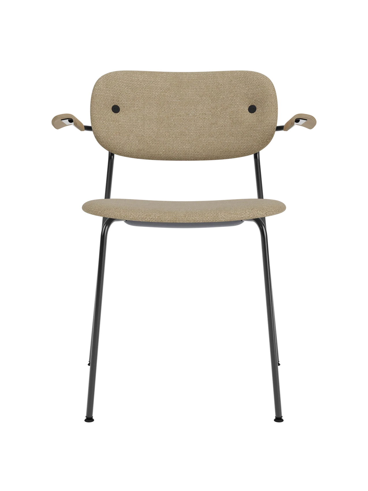 Fully Upholstered Dining Chair with Armrests ¨C Black Base, Stackable