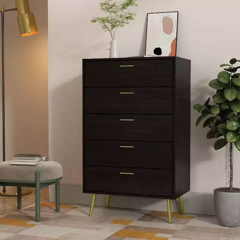 Famapy Modern 5 Drawers Dresser With Metal Legs and Handles