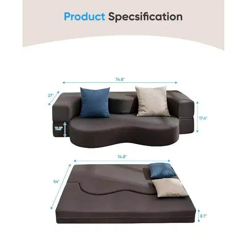 Mjkone Convertible Folding Sofa Bed with Memory Foam | Faux Leather Futon Couch for Living Room, Guest Room & Bedroom - Portable, Space-Saving