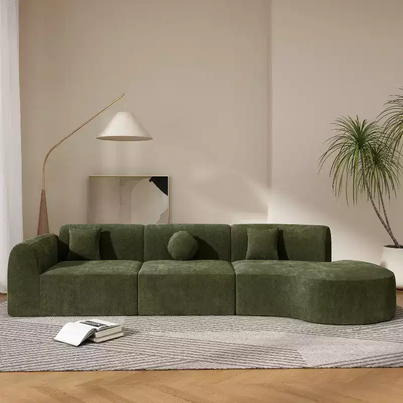 Christopher Knight Home Lyla 140" Modern Fully Compressed Sponge 5 Seater Curved Sectional Sofa Green