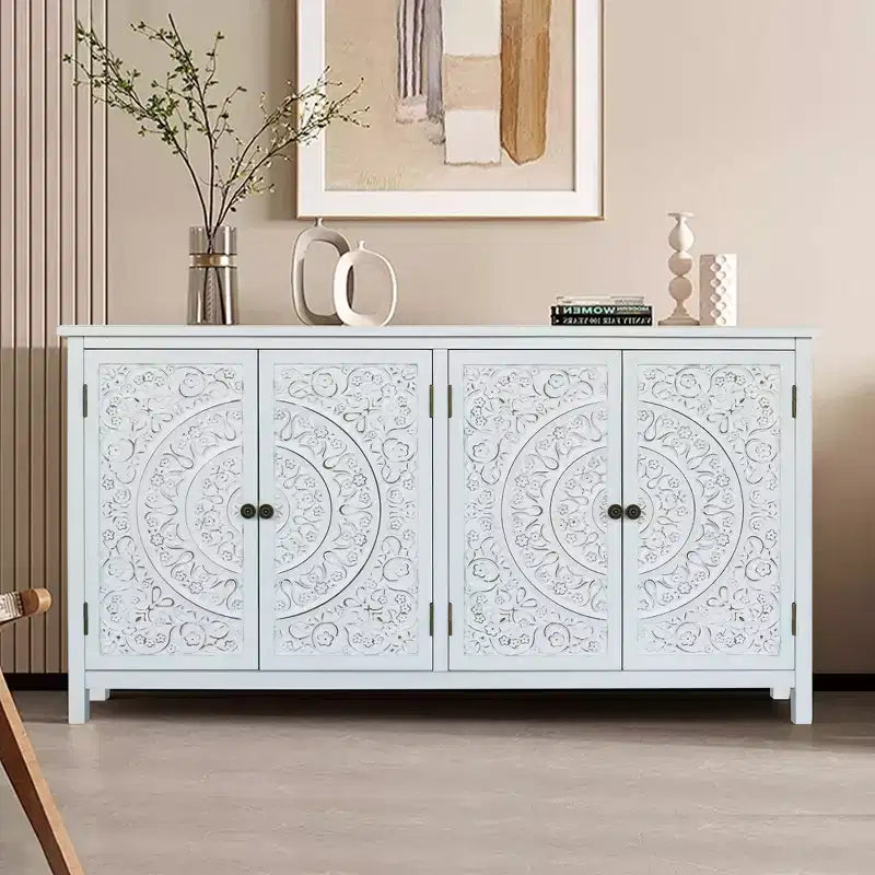 GDFStudio Hugo Transitional Fir Wood 60.00'' Storage Sideboard Cabinet with 4 Doors