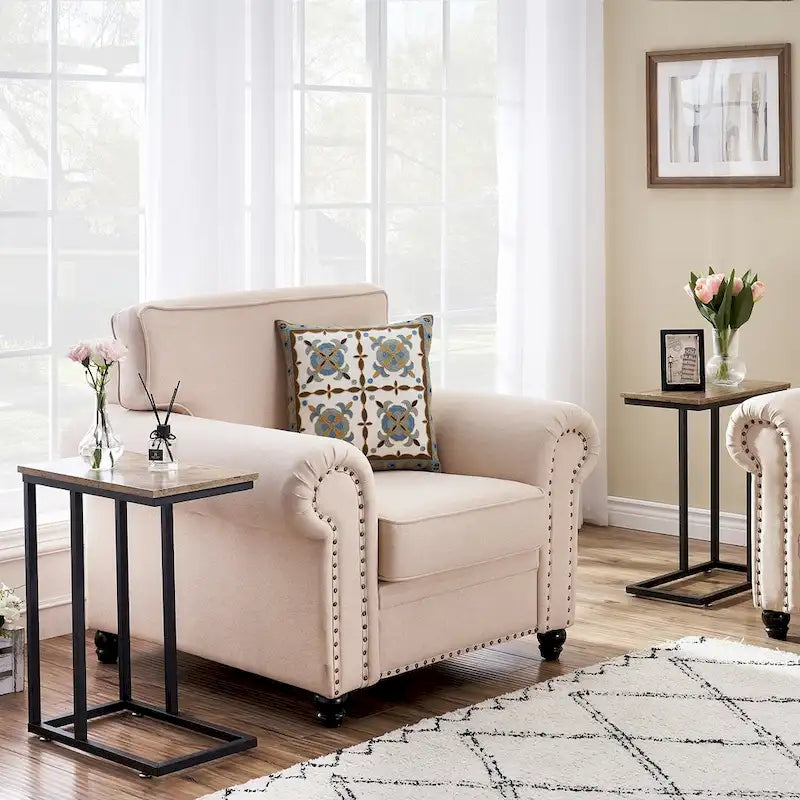 C-Shaped End Table Small Side Table Sofa Table with Metal Frame