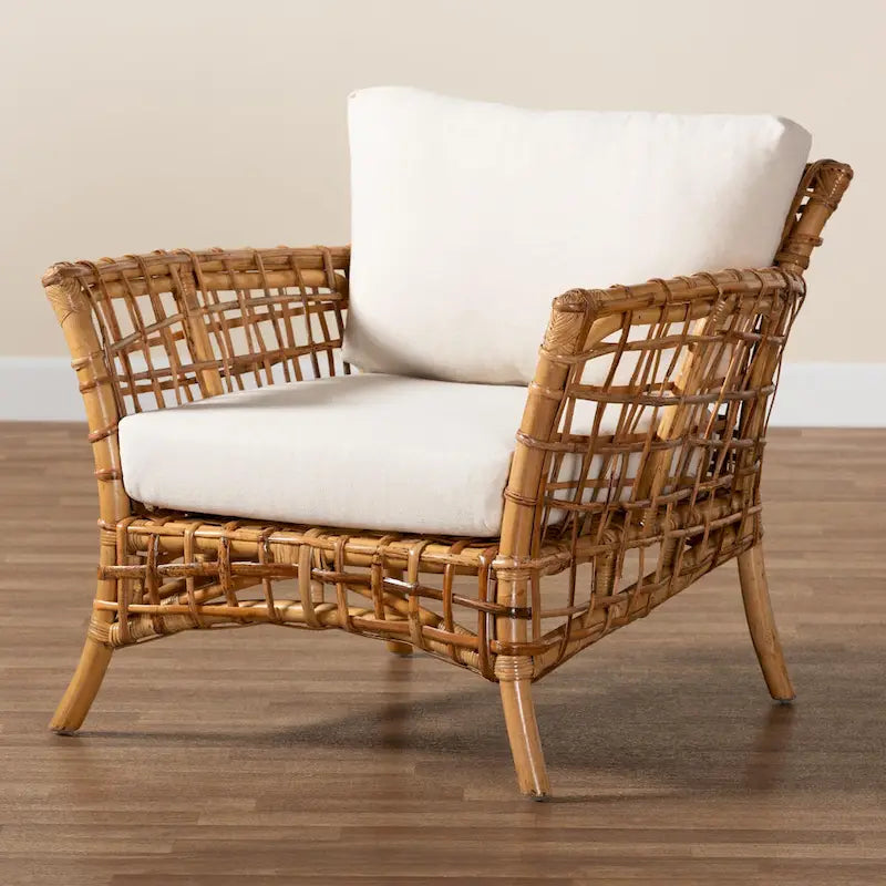 Modern Bohemian Natural Brown Rattan Arm Chair