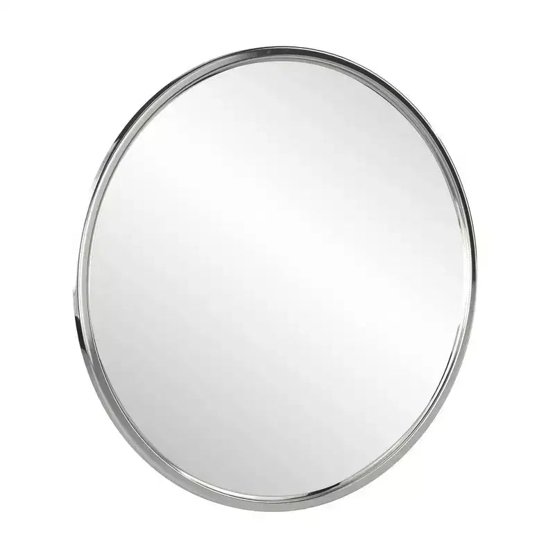 Howard Elliott 34" Simone Round Silver Stainless Steel Framed Mirror