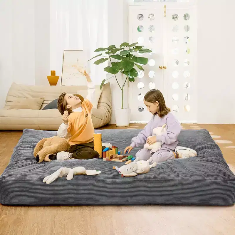 Floor Sofa Couch Converts to Mattress, Large Corduroy Bean Bag Chair Bed, Soft High-Density Foam, Washable Removable Cover