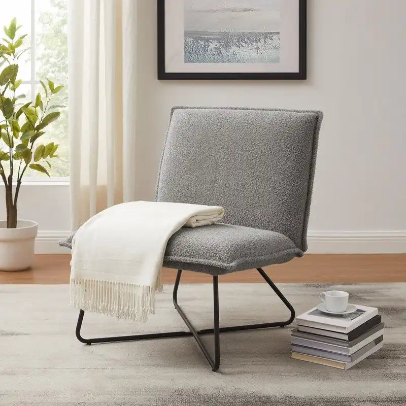 Pillow Accent Chair | Black Stripe Tan Fabric | Metal Wire Base | 26.5W Seat | Modern