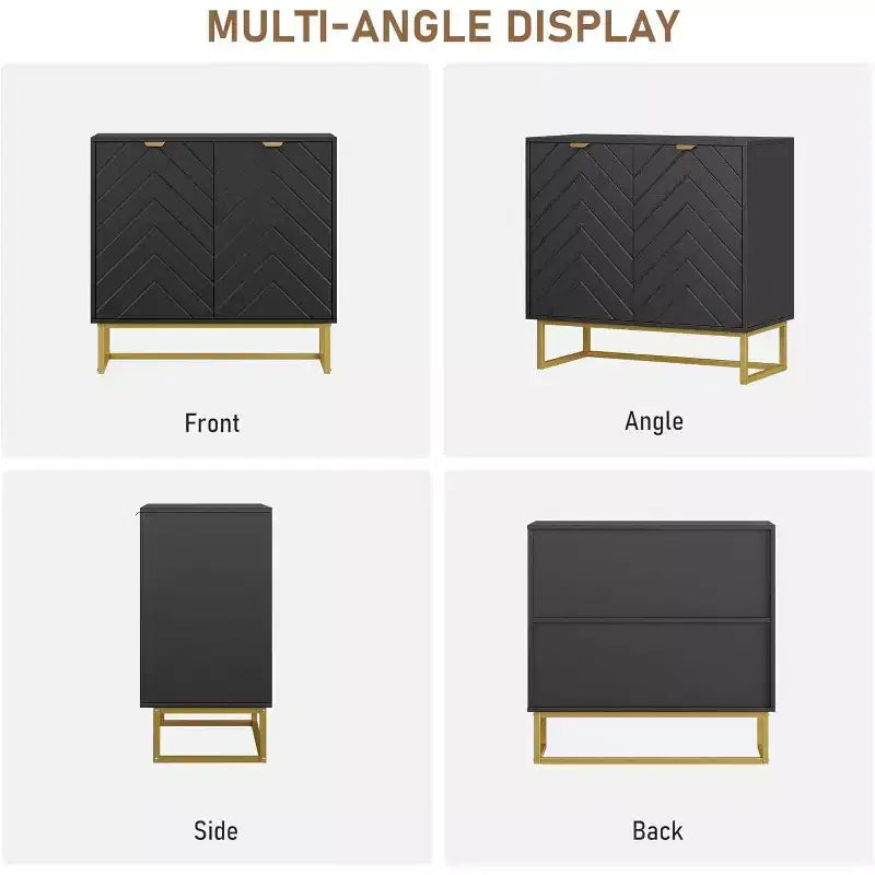 2pcs Modern Sideboard Buffet Cabinet Wood Accent Storage with Herringbone Doors & Shelves Credenza Console Table for Living/Dining Room, Entryway