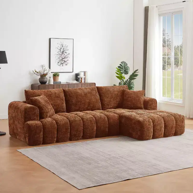 GDFStudio Salta Modern Chenille Fabric Sectional Sofa with Tufted Design