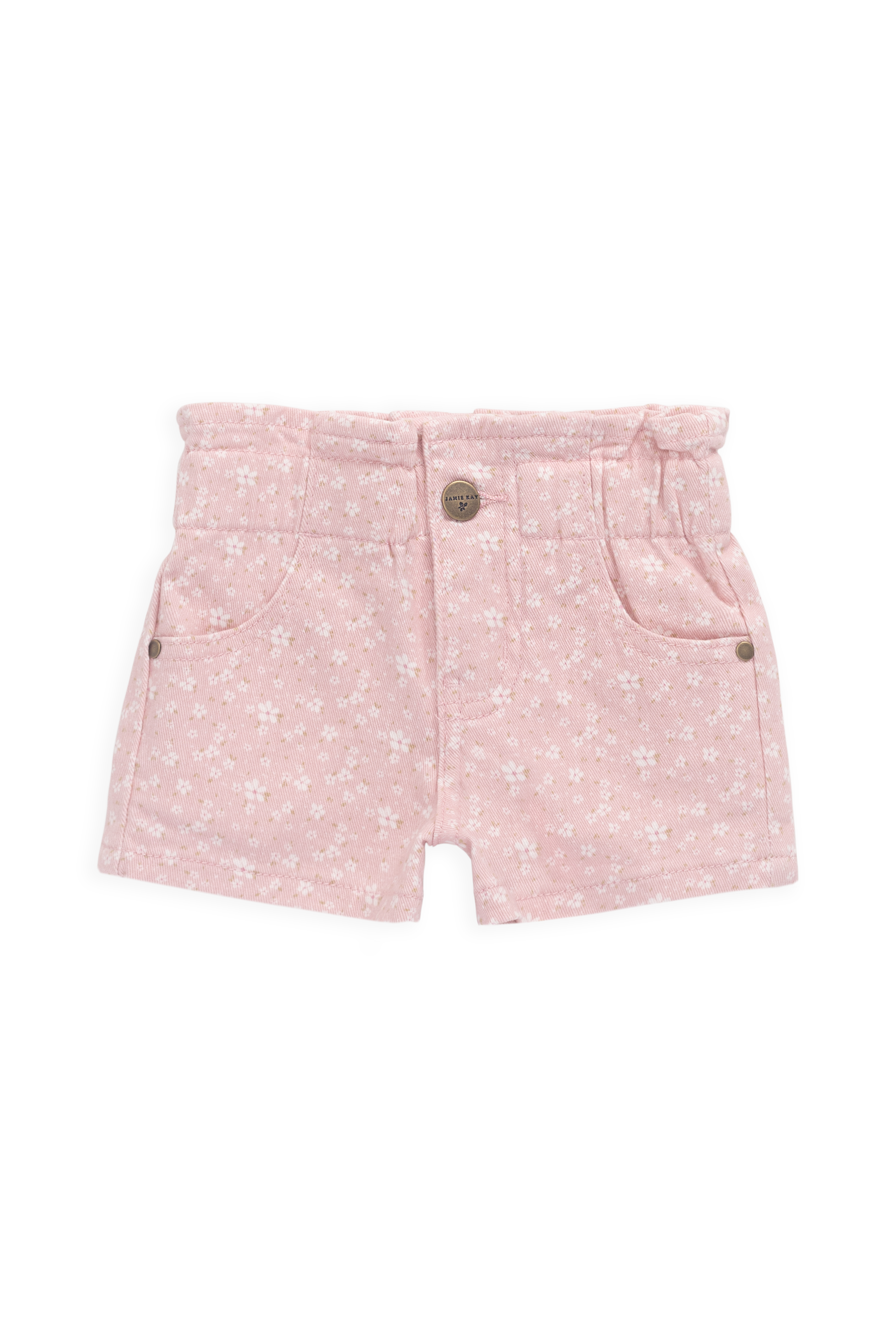 Casual Powder Pink Embroidered Cotton-Elastane Corduroy Short with Belt Loops & Front Pockets for Girls Spring-Summer (6M�C10Y)