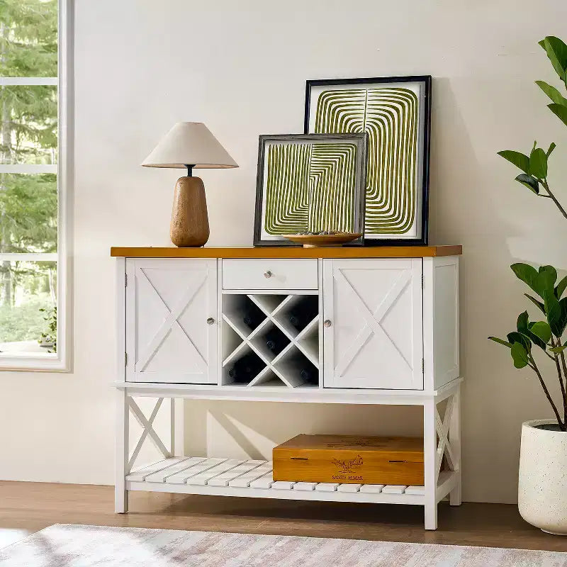 GDFStudio Forster Modern 47.5 Wood Sideboard with Wine Rack and Drawers