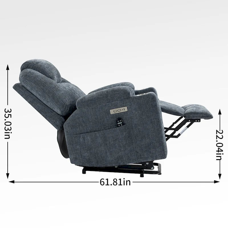 Power Lift Recliner | 8-Point Massage | Lumbar Heat | Dual USB | Steel Cup Holders | Blue