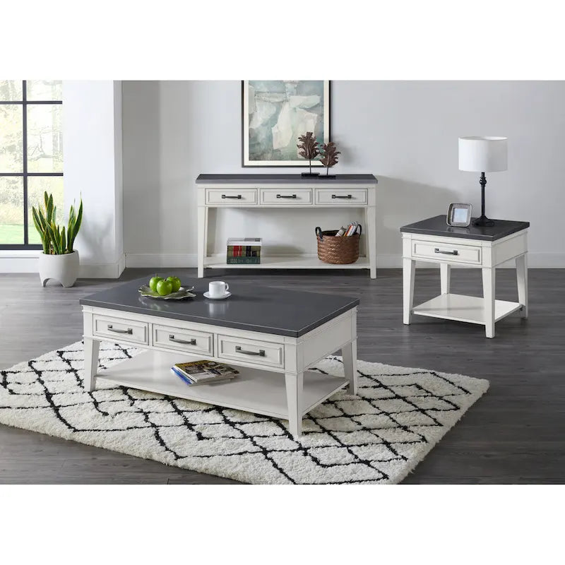 24 White and Grey 1-Drawer End Table