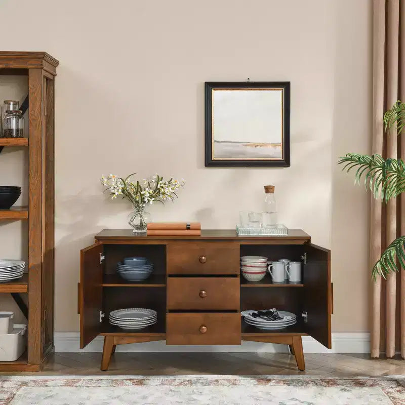 GDFStudio Sigrid Mid Century Modern 47.3 Wood Storage Sideboard with 2 Doors and 3 Drawers