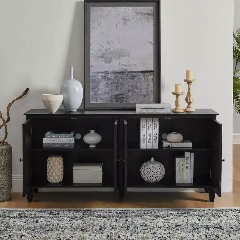 65 Mid-Century Modern Sideboard Buffet Cabinet, Large Storage Console Table with Geometric Doors and Adjustable Shelf - Panipeachy
