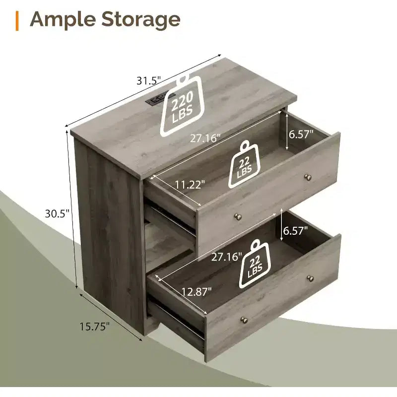 VINGLI Dresser with Charging Station, 3 Drawer Wood Dresser, Gray Dresser, Chest of Drawers Dresser