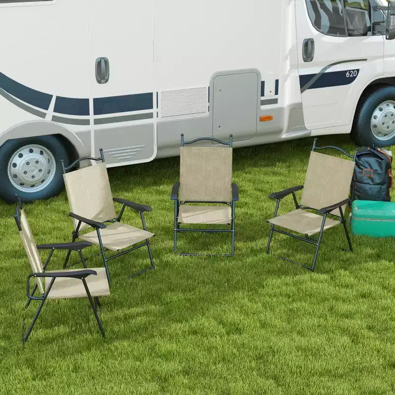 4 Piece Folding Patio Camping Chair Set, Sports Chairs for Adults with Armrests, Mesh Fabric Seat for Lawn