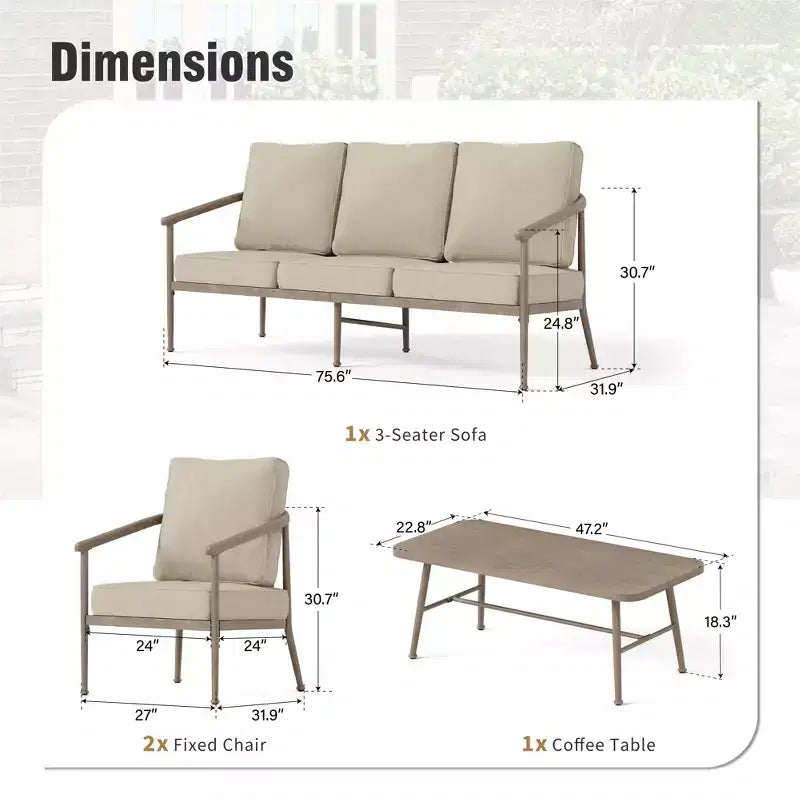 Captiva Designs 4PC Windsor Style Patio Outdoor Sofa Conversation Set with Armchairs for Deck Lawn Backyard