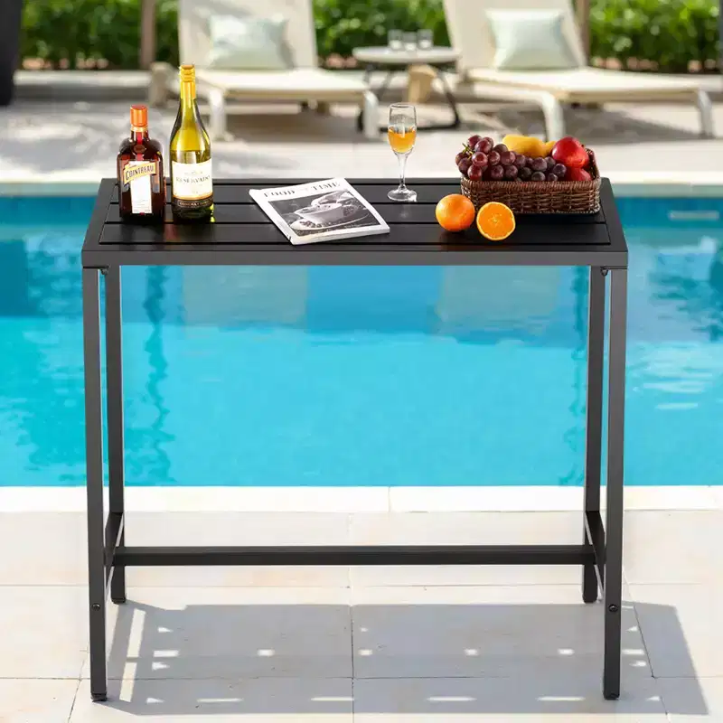 VEVOR Outdoor Bar Table, 39.4 x 15 in Patio Bar Table, Waterproof Top & Sturdy Metal Frame, Rectangle Counter Height Dining Tables, Black