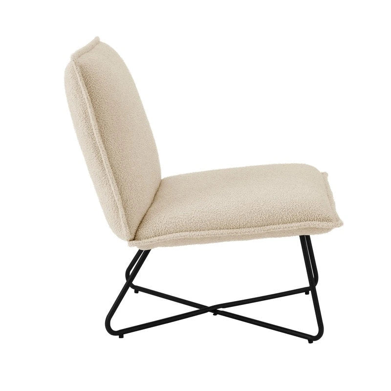 Pillow Accent Chair | Black Stripe Tan Fabric | Metal Wire Base | 26.5W Seat | Modern