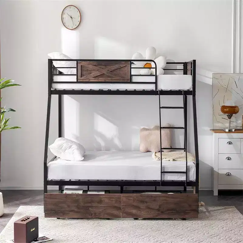 Karl Home Bunk Bed Twin Over Full Size with 2 Storage Drawers, Heavy Duty Metal Slat Support, No Box Spring Needed