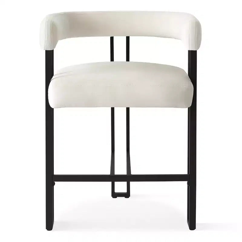 Modern Velvet Counter Height Bar Stools, 24 Upholstered Barrel Back Kitchen Island Chairs with Arms - Panipeachy