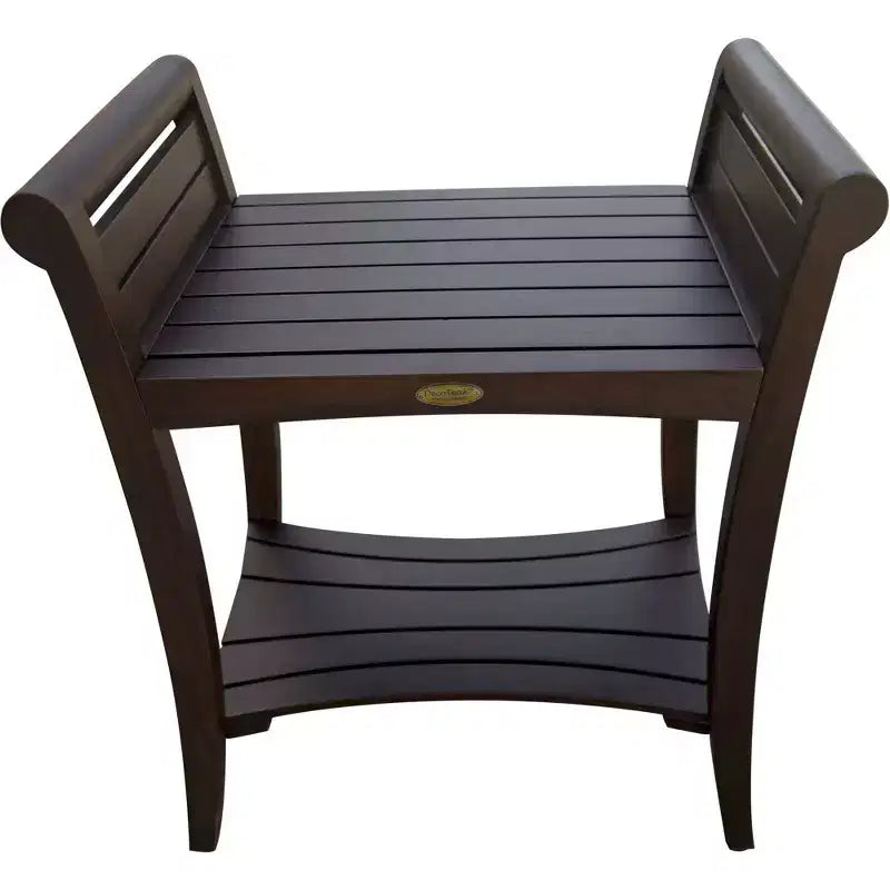 Rectangular Teak Shower Bench with Shelf and Handles �?Brown Finish
