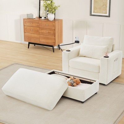 GDFStudio Roy Modern 42.5 Armchair Chaise Lounge Sofa with Movable Storage Ottoman and USB Ports