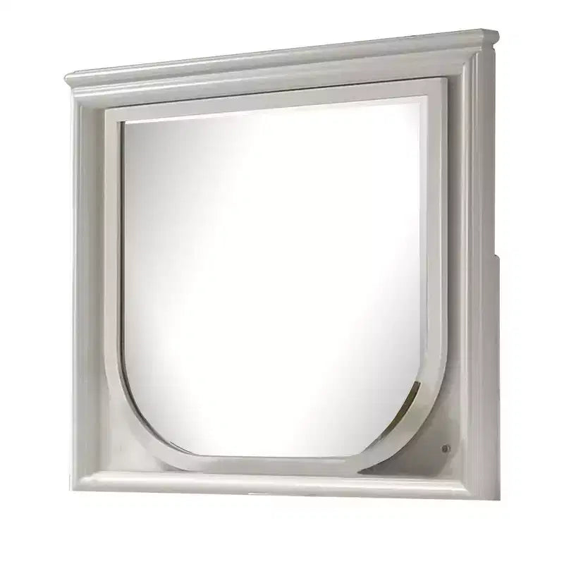 Royal Hampton Dresser Mirror, 38 Inch, White Rubberwood, Embossed Panels w LED
