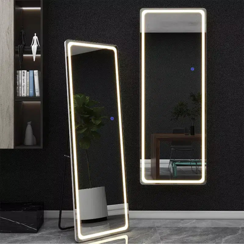 PexFix 16 in. W x 63 in. H Modern Full Length Rectangular Frameless Mirror With Rounded Corner in Silver