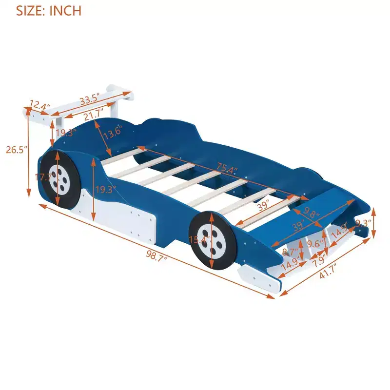 Luxystar Kids Car Bed With Storage Shelves