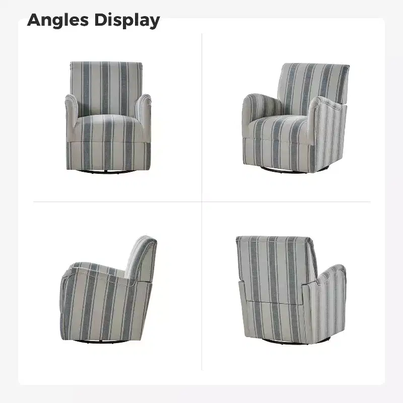 Set of 2 Livia Transitional 360-Degree Swivel Armchair With Jacobean Strip Pattern | HULALA HOME