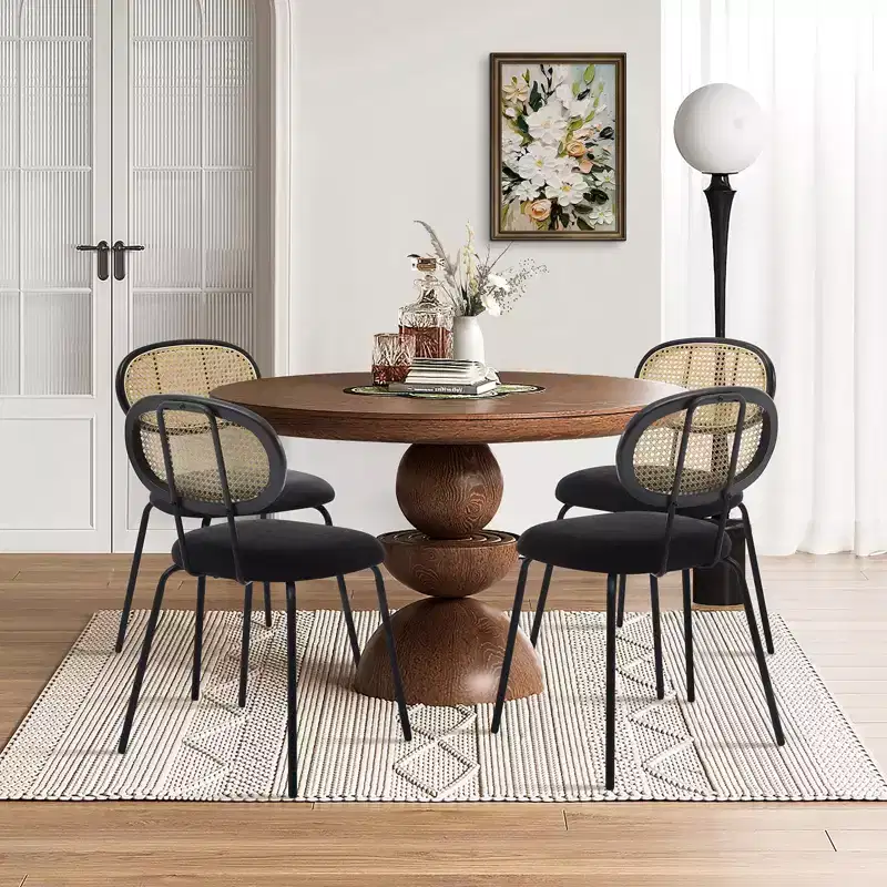 2 PCS Rattan Dining Chairs with Metal Legs and Rattan Back for Dining Room, Kitchen, Living Room
