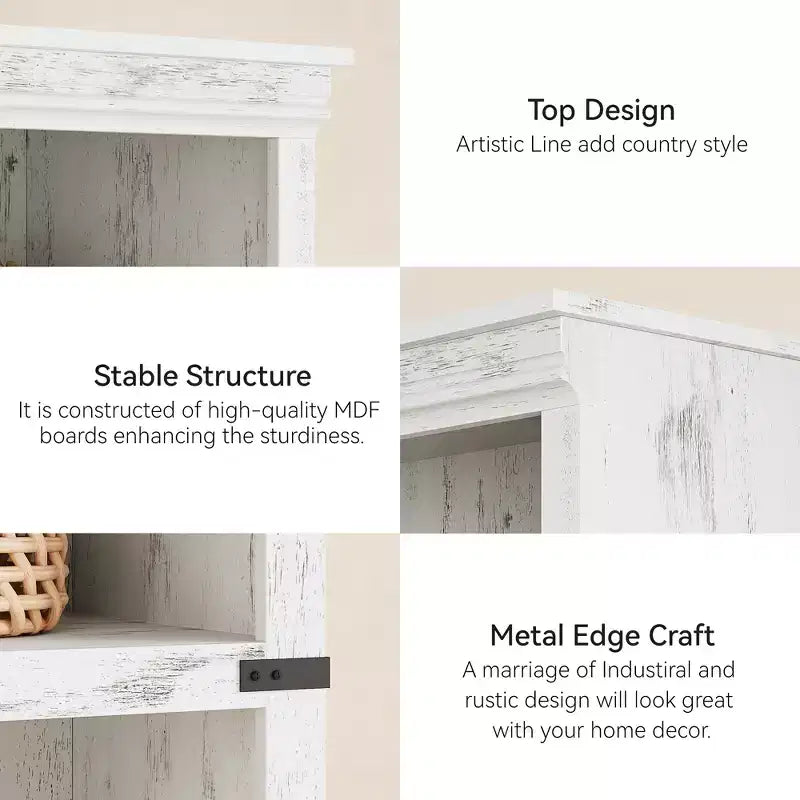 5-Tier Wooden Bookcase, Farmhouse Storage Book Shelf with Display Shelves, Tall Book Case