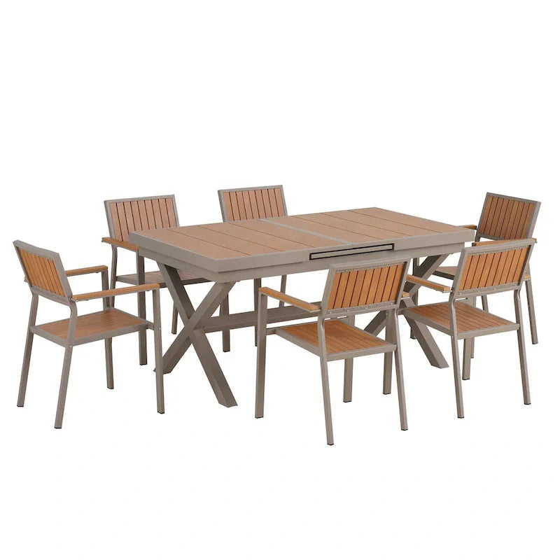 7-Piece Outdoor Extendable Dining Set with Extendable Table and 6 Armrest Chair