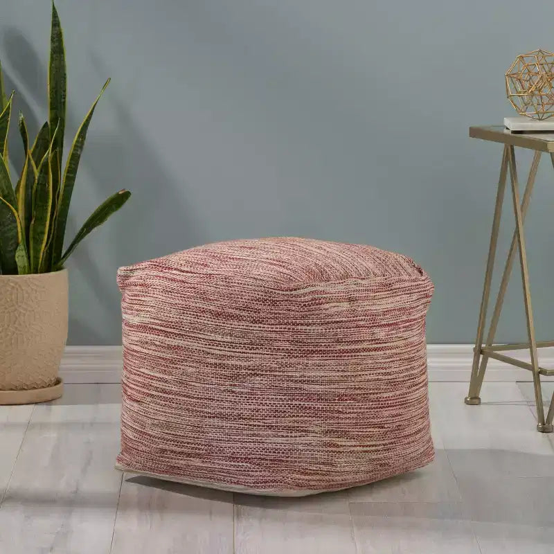 Christopher Knight Home Deja Boho Yarn Pouf Red: Square Upholstered, Spot Clean, No Assembly Required